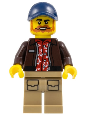 Preowned LEGO® Minifigure – Town cty1778 City Jungle Pilot - Dark Brown Jacket over Red Shirt, Dark Tan Legs, Dark Blue C