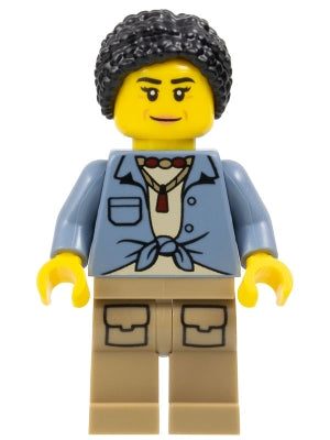 Preowned LEGO® Minifigure – Town cty1779 City Jungle Explorer Female - Sand Blue Knotted Shirt over Tan T-Shirt, Dark Tan