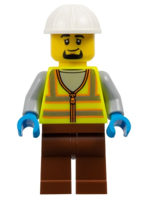 Preowned LEGO® Minifigure – Town cty1796 Dock Worker - Male, Neon Yellow Reflective Vest, Reddish Brown Legs