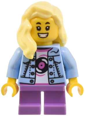 Preowned LEGO® Minifigure – Town cty1802 Child - Girl, Bright Light Blue Denim Jacket, Medium Lavender Short Legs, Bright