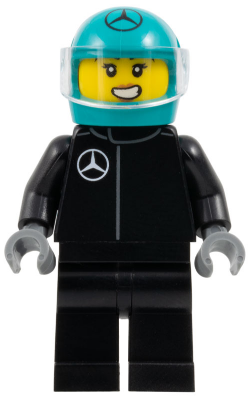 Preowned LEGO® Minifigure – Town cty1831 (Formula 1 Driver, Mercedes - Female, Black Racing Suit, Dark Turquoise Helmet, Tran