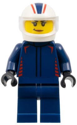 Preowned LEGO® Minifigure – Town cty1838 (Formula 1 Driver, Red Bull - Female, Dark Blue Racing Suit, White Helmet, Trans-Cle