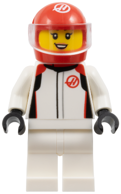 Preowned LEGO® Minifigure – Town cty1848 (Formula 1 Driver, Haas - Female, White Racing Suit, Red Helmet, Trans-Clear Visor)