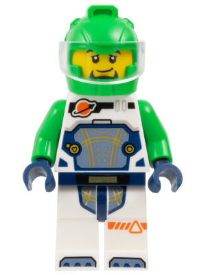 Preowned LEGO® Minifigure – Town cty1849 (Astronaut - Male, White Spacesuit with Bright Green Arms, Bright Green Helmet, Tran