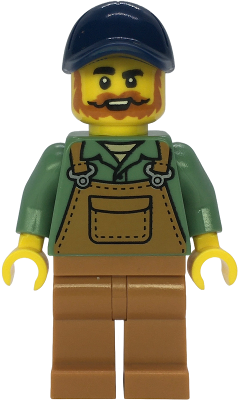 Preowned LEGO® Minifigure – Town cty1851 (Farmer - Male, Medium Nougat Overalls over Sand Green Shirt, Medium Nougat Legs, Da