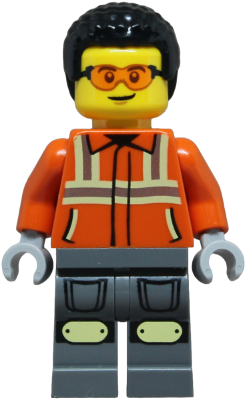 Preowned LEGO® Minifigure – Town cty1854 (Construction Worker - Male, Reddish Orange Safety Jacket with Reflective Stripes, D