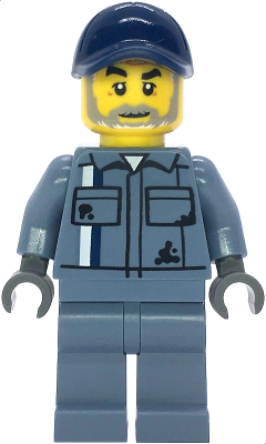 Preowned LEGO® Minifigure – Town cty1857 (Scrapyard Worker - Male, Sand Blue Mechanic Uniform, Sand Blue Legs, Dark Blue Cap,