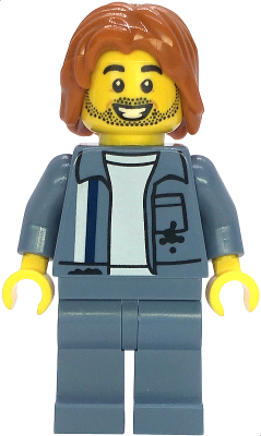 Preowned LEGO® Minifigure – Town cty1858 (Scrapyard Worker - Male, Sand Blue Mechanic Uniform over White Shirt, Sand Blue Leg