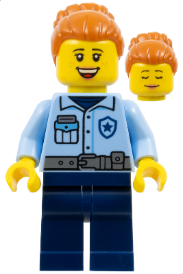 Preowned LEGO® Minifigure – Town cty1861 (Donut Truck Customer (Police) - City Officer Female, Bright Light Blue Uniform with