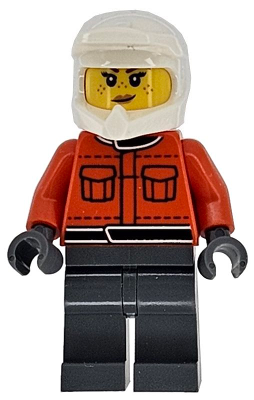Preowned LEGO® Minifigure – Town cty1864 (Formula 1 Pit Crew Member - Female, Reddish Orange Racing Suit with Pockets, Dark B
