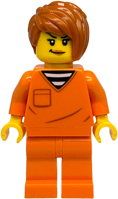 Preowned LEGO® Minifigure – Town cty1888 (Police - City Jail Prisoner Female, Orange Prison Jumpsuit, Dark Orange Short Tousl