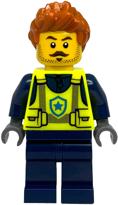 Preowned LEGO® Minifigure – Town cty1889 (Police - City Officer Male, Neon Yellow Safety Vest, Dark Blue Legs, Dark Orange Sp