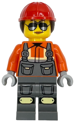 Preowned LEGO® Minifigure – Town cty1909 (Construction Worker - Female, Dark Bluish Gray Overalls over Reddish Orange Safety