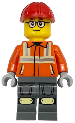 Preowned LEGO® Minifigure – Town cty1910 (Construction Worker - Male, Reddish Orange Safety Jacket with Reflective Stripes, D