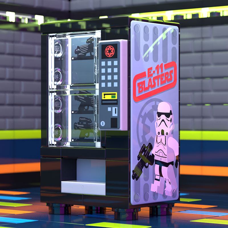 Brickshow Shop E-11 Blaster Vending Machine for Trooper minifigs made using LEGO parts Building Kit
