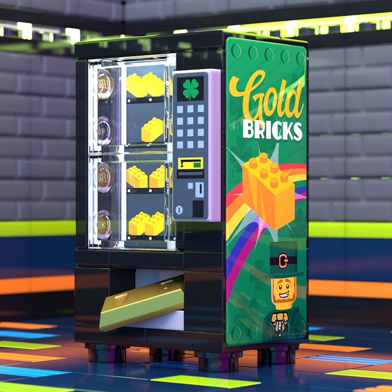 Brickshow Shop Gold Bars for Leprechauns St. Patrick's Day Vending Machine made using LEGO parts Building Kit
