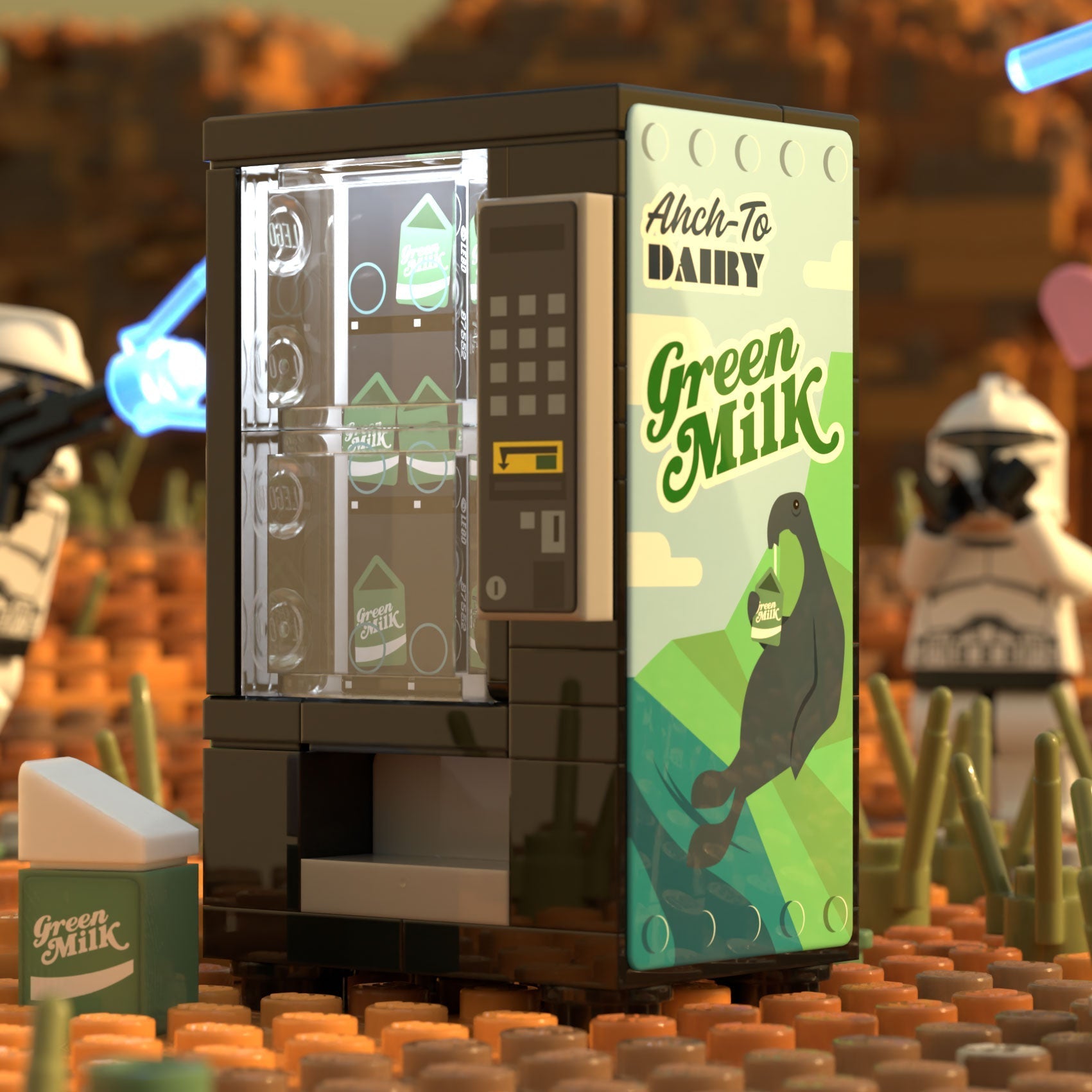 Brickshow Shop Green Milk Vending Machine Building Set made using LEGO parts - B3 Customs Building Kit