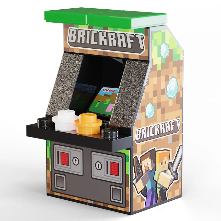 Brickcraft classic arcade machine custom build made with LEGO parts and pixel-style decals