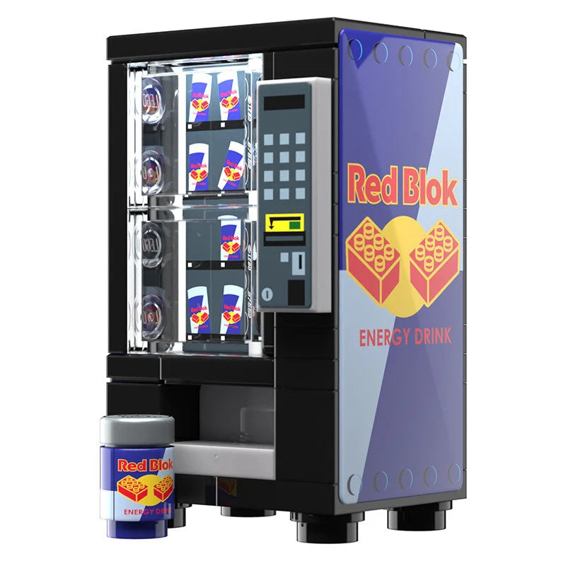 Red Blok Energy Drink Vending Machine custom build made with LEGO bricks, front view