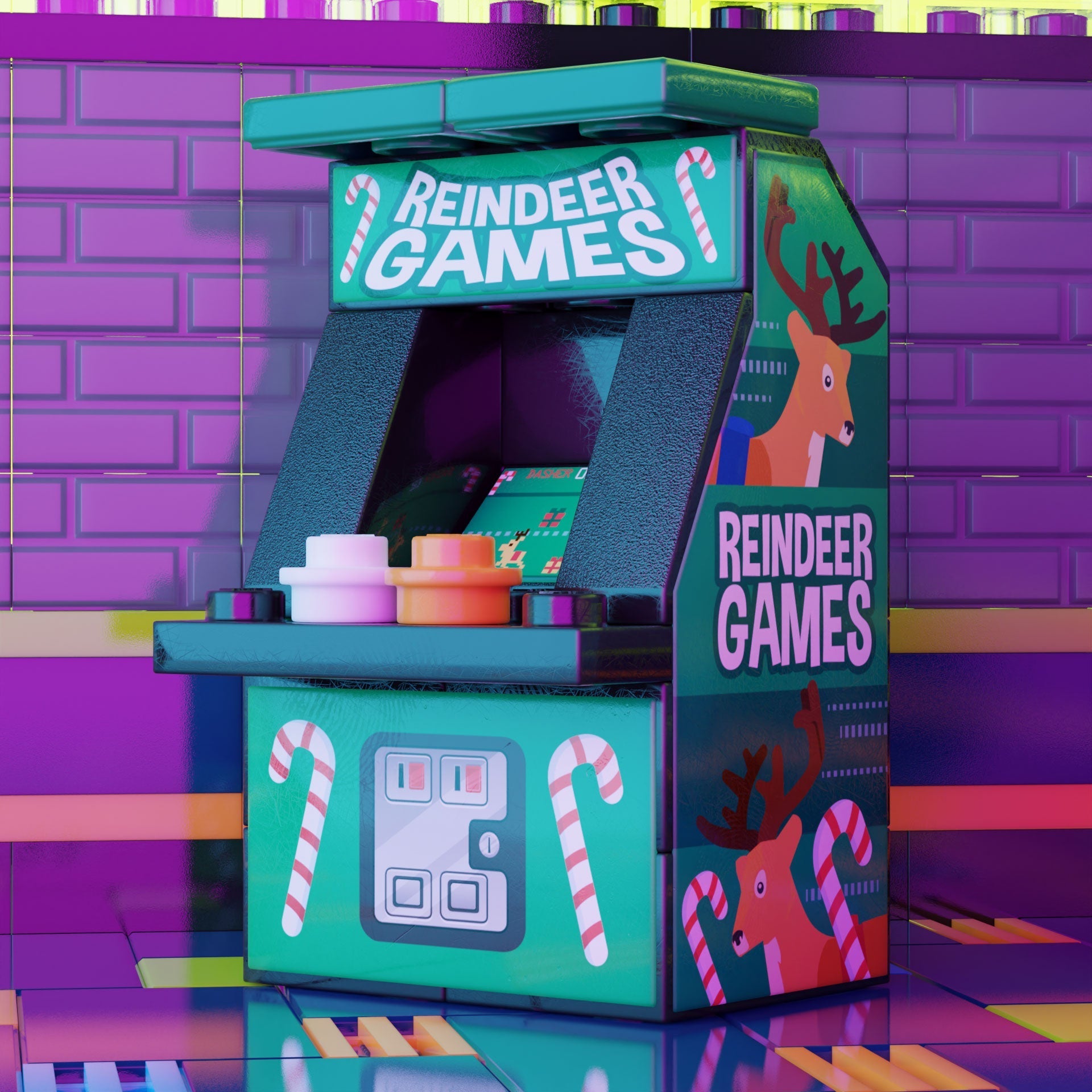 Reindeer Games Arcade Machine Toy Building Kit made using LEGO parts - B3 Customs