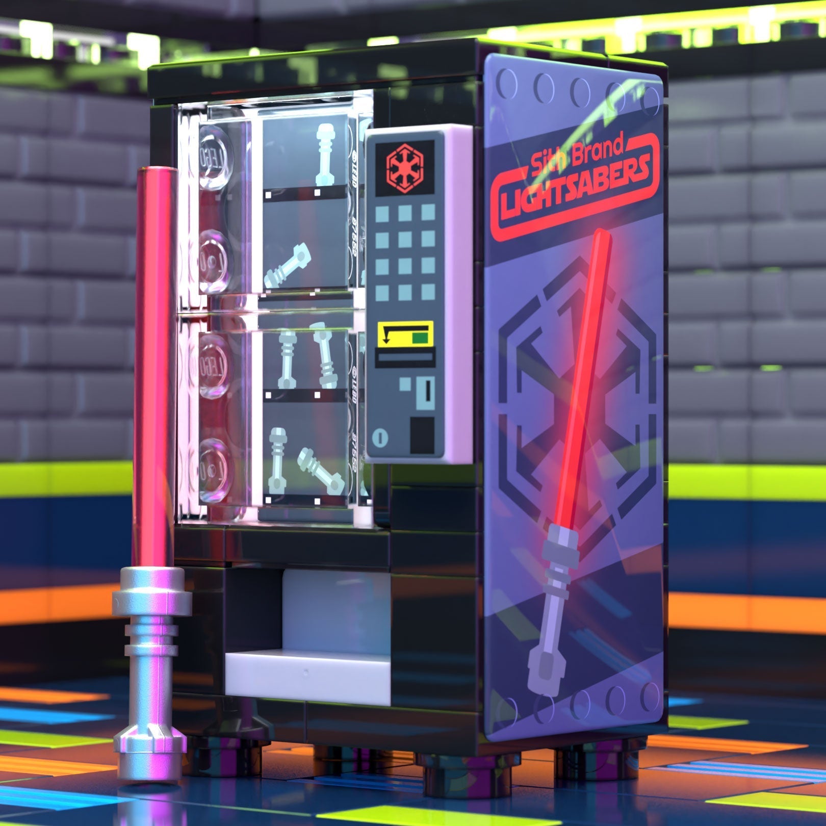 Brickshow Shop Sith Sabers Vending Machine Building Set made using LEGO parts - B3 Customs Building Kit