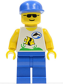 Preowned LEGO® Minifigure – Town div003 Divers Boatie Fish and Dolphin Shirt Blue Cap