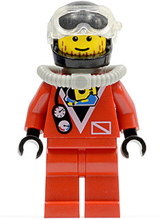 Preowned LEGO® Minifigure – Town div014 Divers Red Diver 2 Red Legs Black Helmet