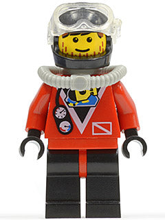 Preowned LEGO® Minifigure – Town div015 Divers Red Diver 2 Black Legs w/Red Hips Black Helm