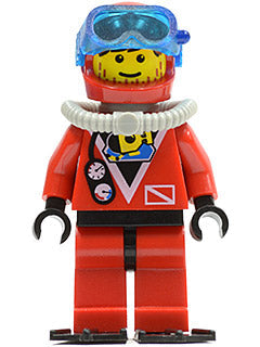 Preowned LEGO® Minifigure – Town div017b Divers Red Diver 1 Red Legs w/Black Hips Red Helme