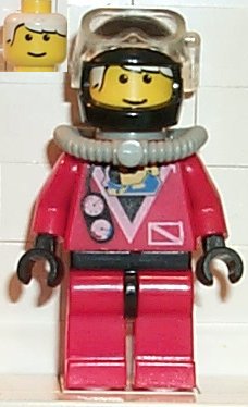 Preowned LEGO® Minifigure – Town div018 Divers Red Diver 2 Red Legs w/Black Hips Black Helm