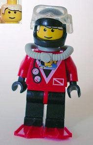 Preowned LEGO® Minifigure – Town div019 Divers Red Diver 2 Black Legs w/Red Hips Black Helm