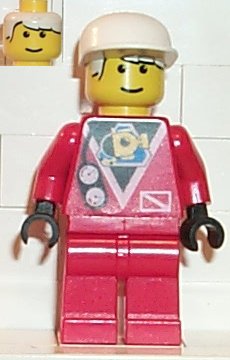 Preowned LEGO® Minifigure – Town div020 Divers Red Diver 2 White Cap