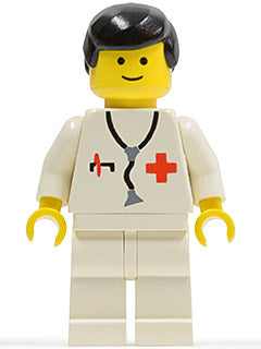 Preowned LEGO® Minifigure – Town doc002 Doctor Stethoscope White Legs Black Male Hair