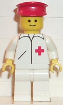Preowned LEGO® Minifigure – Town doc007 Doctor Straight Line White Legs Red Hat