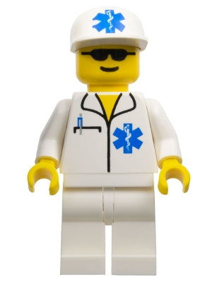 Preowned LEGO® Minifigure – Town doc010 Doctor EMT Star of Life White Legs White Cap