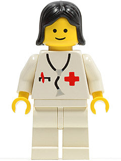 Preowned LEGO® Minifigure – Town doc016 Doctor Stethoscope White Legs Black Female Hair
