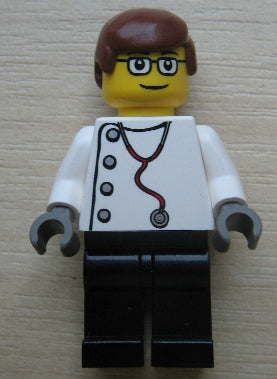 Preowned LEGO® Minifigure – Town doc028 Doctor Stethoscope w/4 Side Buttons Black Legs Glas
