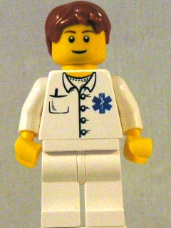 Preowned LEGO® Minifigure – Town doc035 Doctor EMT Star of Life Button Shirt White Legs Dar