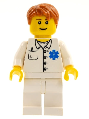Preowned LEGO® Minifigure – Town doc035b Doctor EMT Star of Life Button Shirt White Legs Da