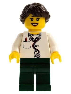 Preowned LEGO® Minifigure – Town doc037 Doctor Lab Coat Stethoscope and Thermometer Dark Gr