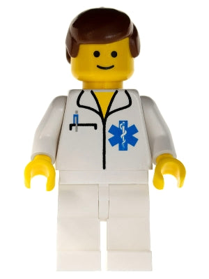Preowned LEGO® Minifigure – Town doc038 Doctor EMT Star of Life White Legs Reddish Brown Ma