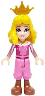Preowned LEGO® Minifigure – Disney dp194 Aurora - Dark Pink Top, Metallic Pink Sleeves, Gold Necklace, Dark Pink Cropped