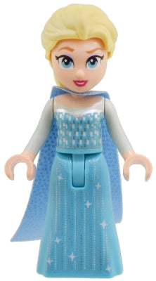 Preowned LEGO® Minifigure – Disney dp197 Elsa - Medium Azure Skirt, Medium Blue Long Narrow Glitter Cape, Open Mouth