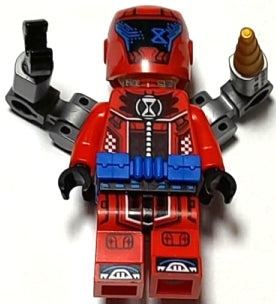 Preowned LEGO® Minifigure – DREAMZzz drm034 Cooper - Red Racing Suit, Blue Utility Belt, Helmet, Robot Arms