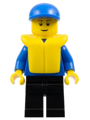 Preowned LEGO® Minifigure – Educational & Dacta edu014 Boat Worker - Plain Blue Torso, Black Legs, Blue Cap, Life Jacket