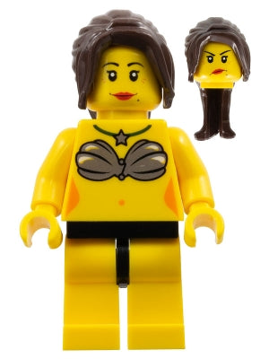 Preowned LEGO® Minifigure – Educational & Dacta edu016 Windsurfer - Female, Shell Bra, Black Hips, Long Dark Brown Hair