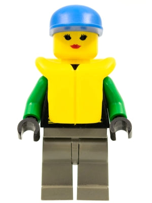 Preowned LEGO® Minifigure – Town ext004 Extreme Team Green Dark Gray Legs Blue Cap Life Jac
