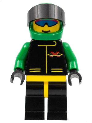 Preowned LEGO® Minifigure – Town ext006 Extreme Team Green Black Legs w/Yellow Hips Green H