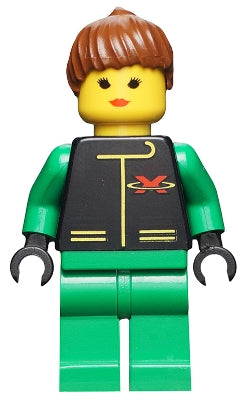 Preowned LEGO® Minifigure – Town ext016 Extreme Team Green Green Legs Brown Ponytail Hair