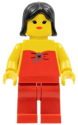 Preowned LEGO® Minifigure – Town fbr002 Red Halter Top Red Legs Black Female Hair